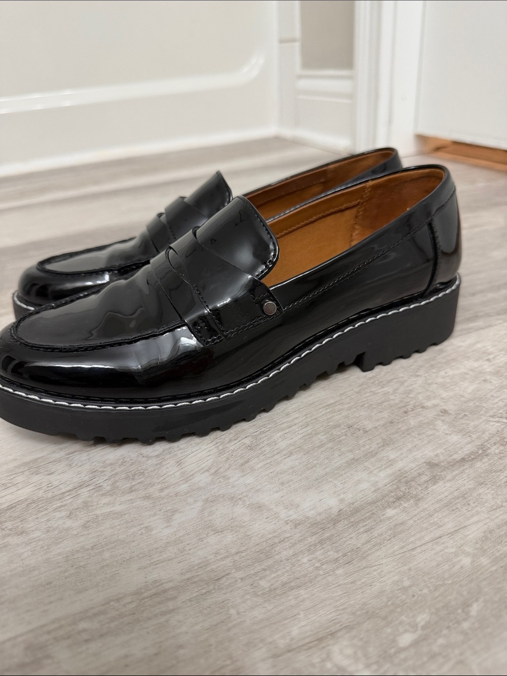 Franco Sarto Black Patent Leather Penny Loafers